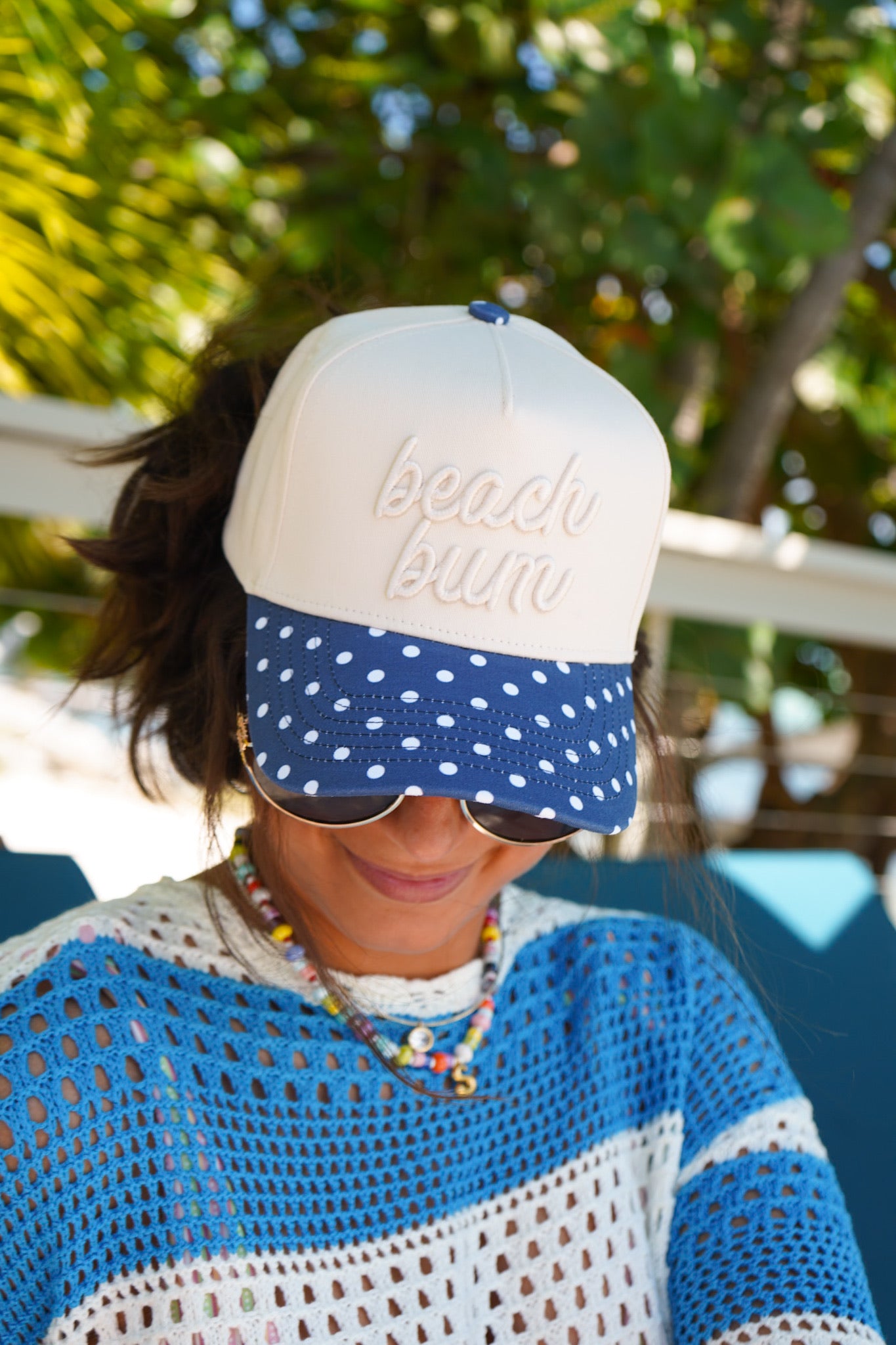 Beach Bum - Navy Polka Dot Hat – KenzKustomz
