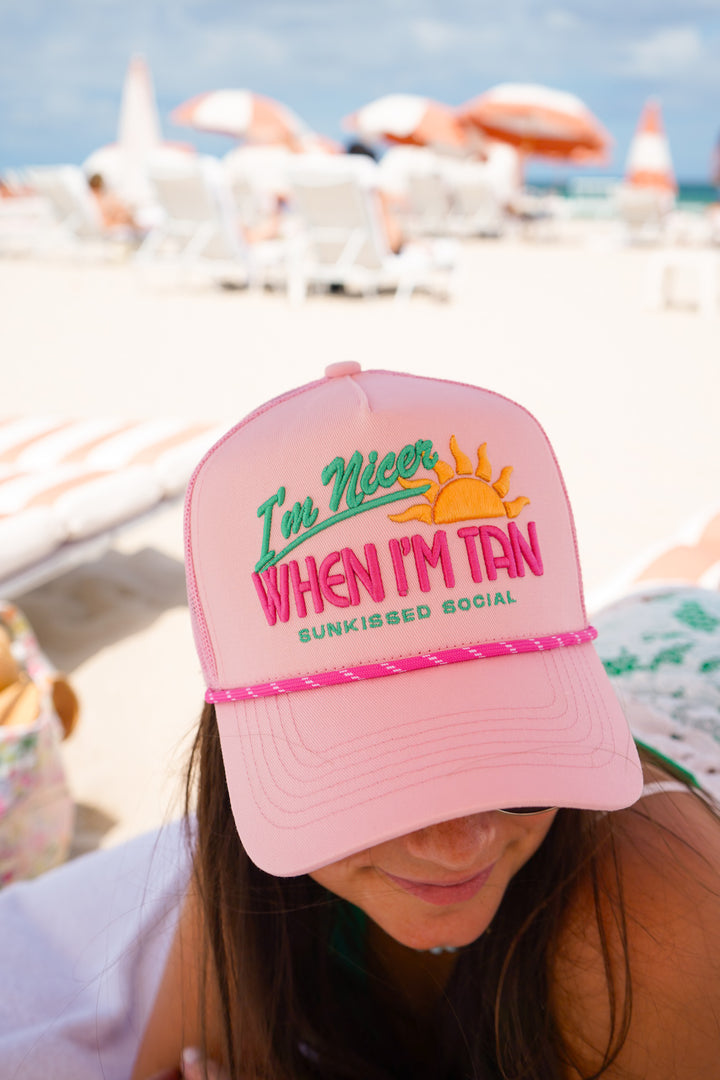 I’m Nicer when I’m Tan - Pink Canvas Trucker Hat