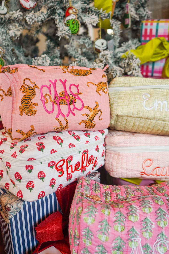 Quilted Block-Print Makeup Bag