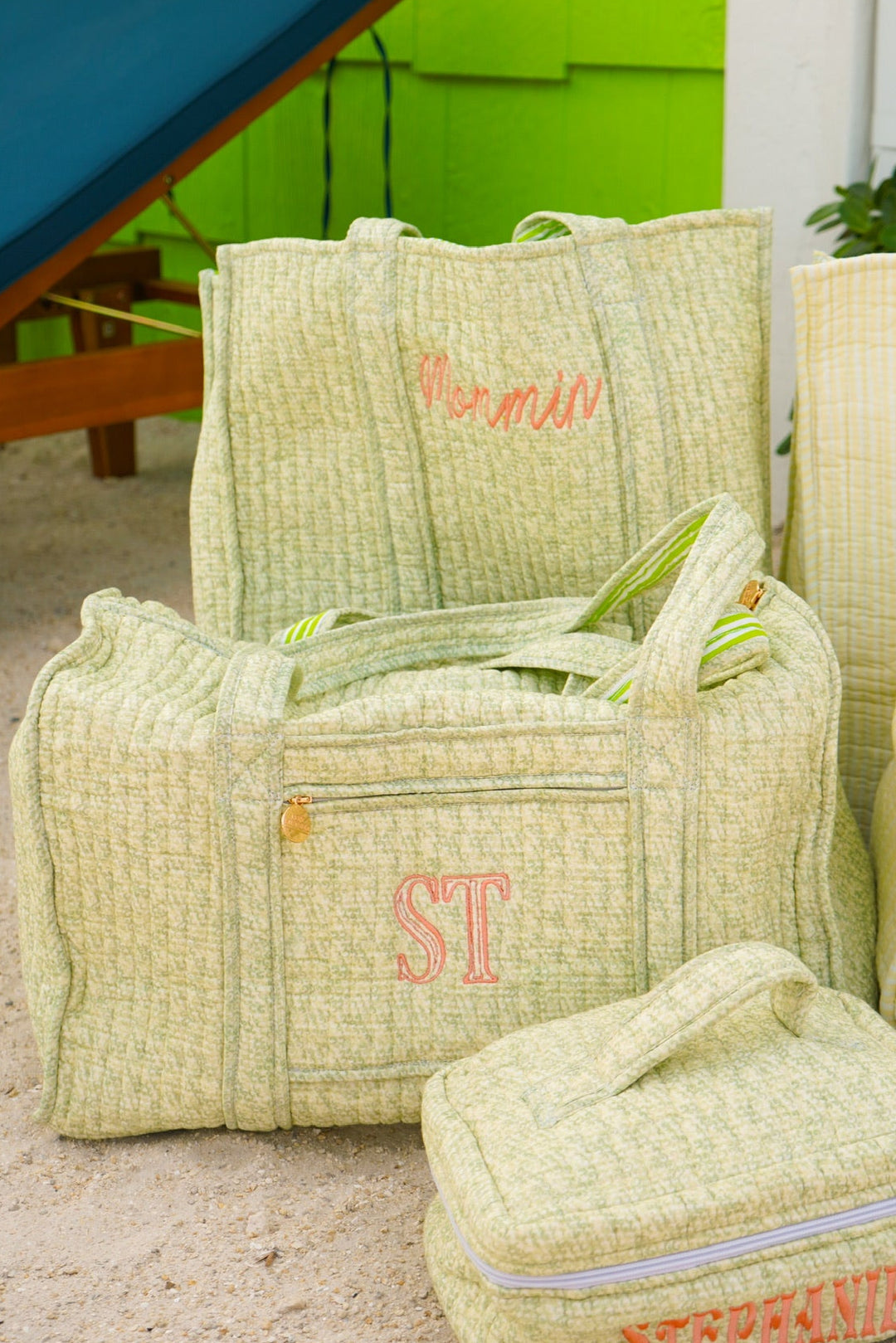 Quilted Block-Print Duffel Bag