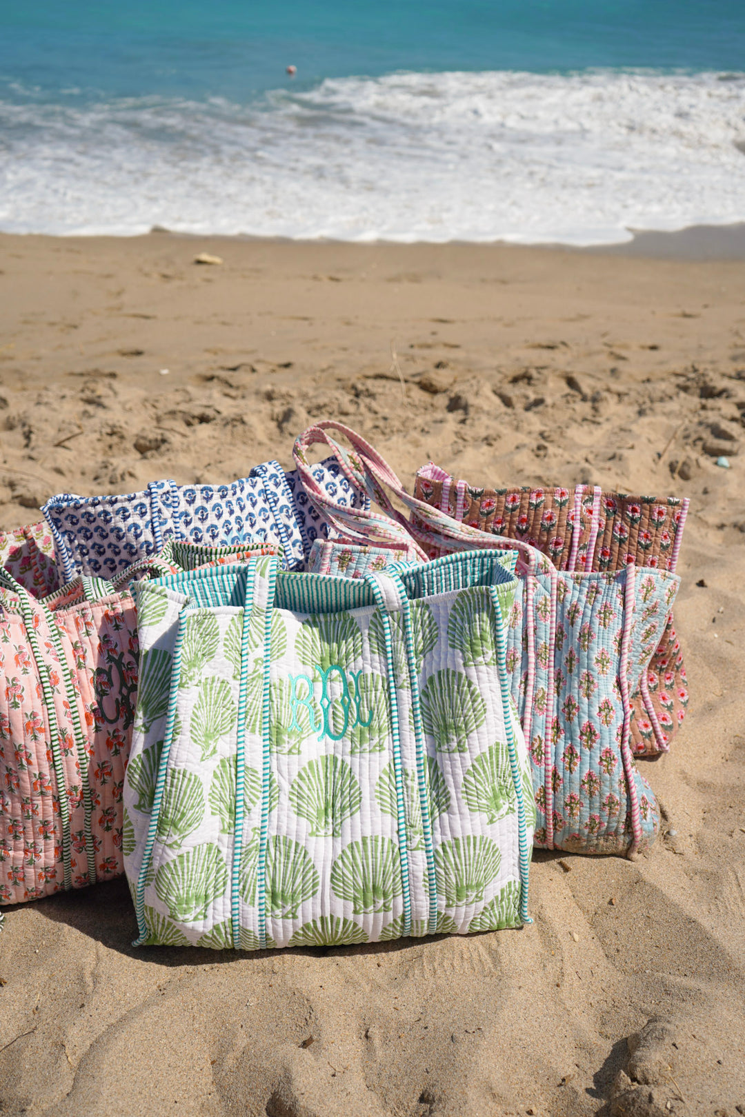 Quilted Block-Print Tote Bag