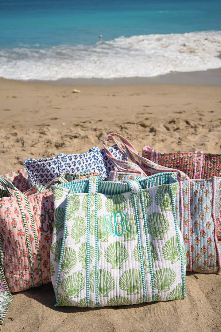 Quilted Block-Print Tote Bag