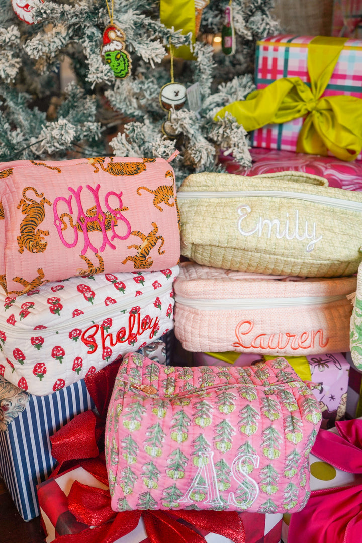 Quilted Block-Print Makeup Bag