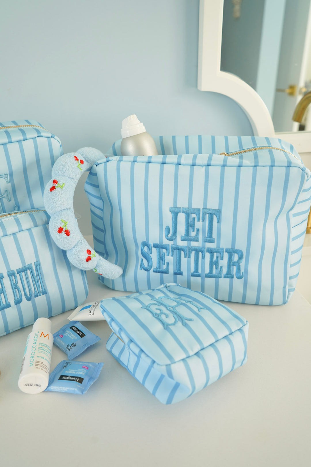 Nylon Striped Makeup Bag Collection