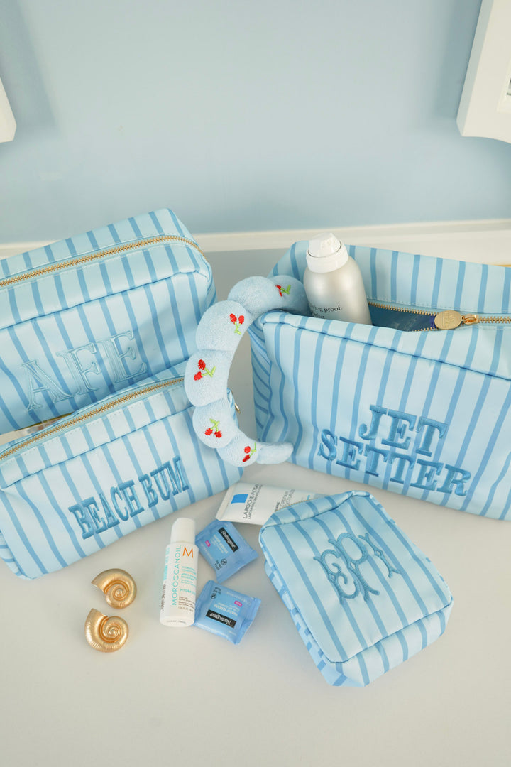 Nylon Striped Makeup Bag Collection