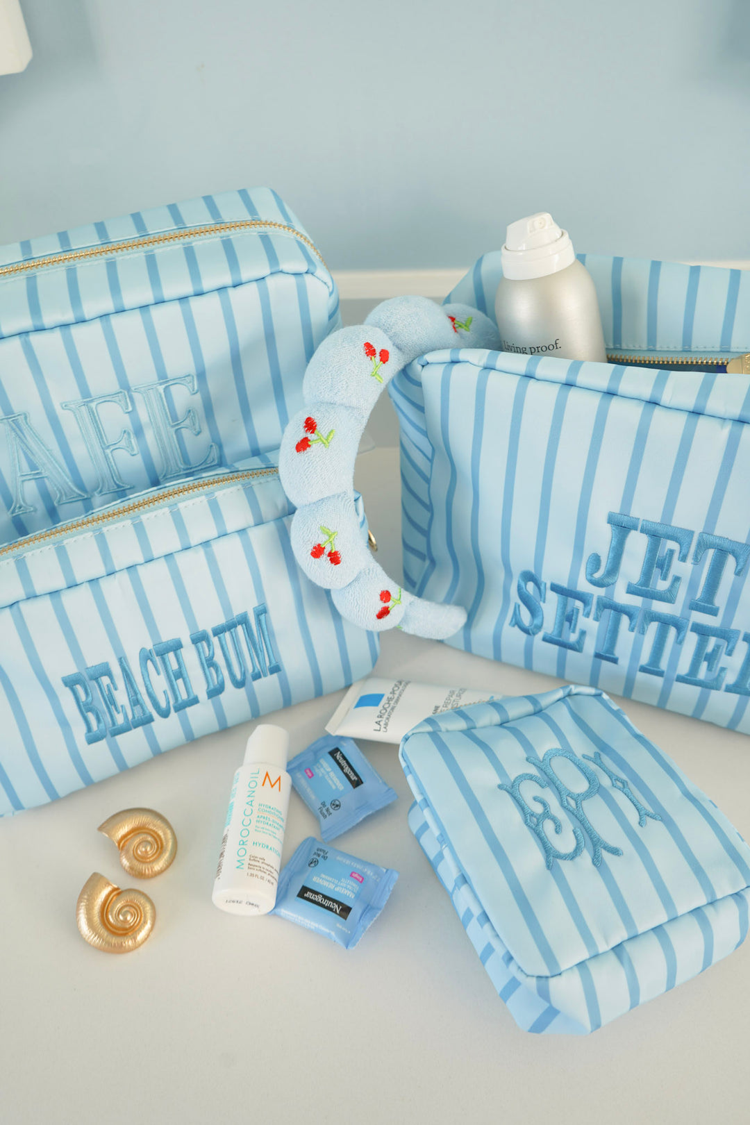 Nylon Striped Makeup Bag Collection