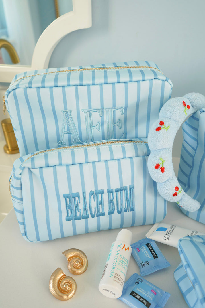 Nylon Striped Makeup Bag Collection