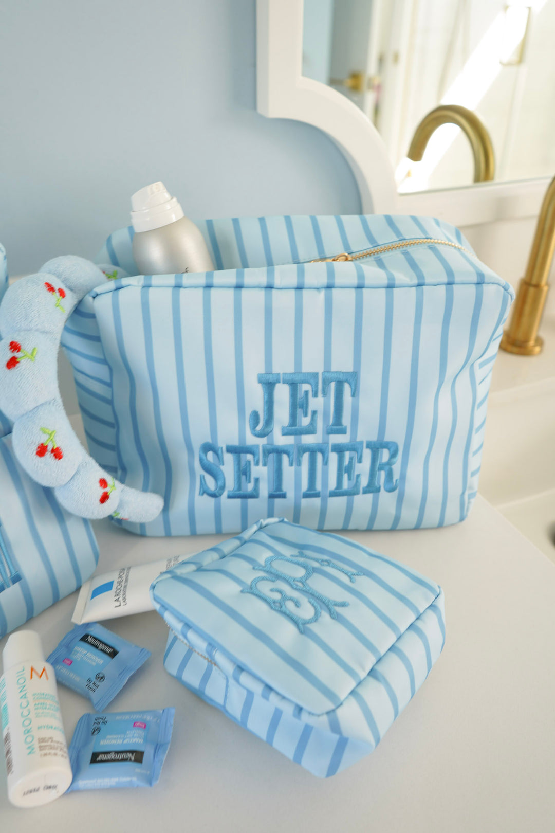 Nylon Striped Makeup Bag Collection