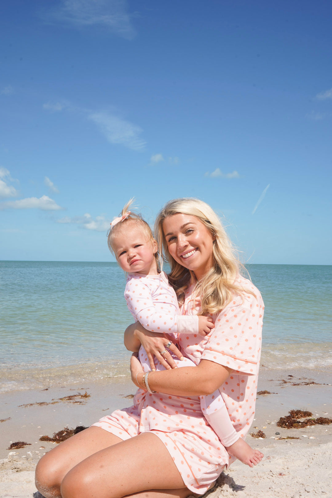 Peach Polka Dot Ribbed Bamboo Short Pajama Set