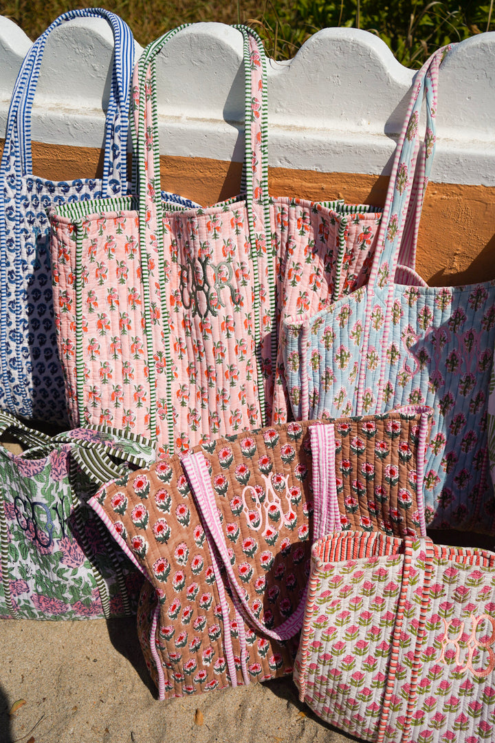 Quilted Block-Print Tote Bag
