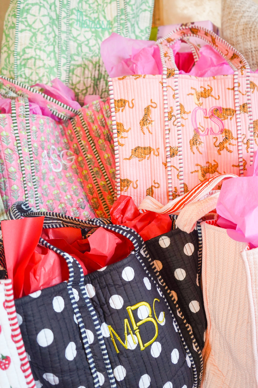 Quilted Block-Print Tote Bag