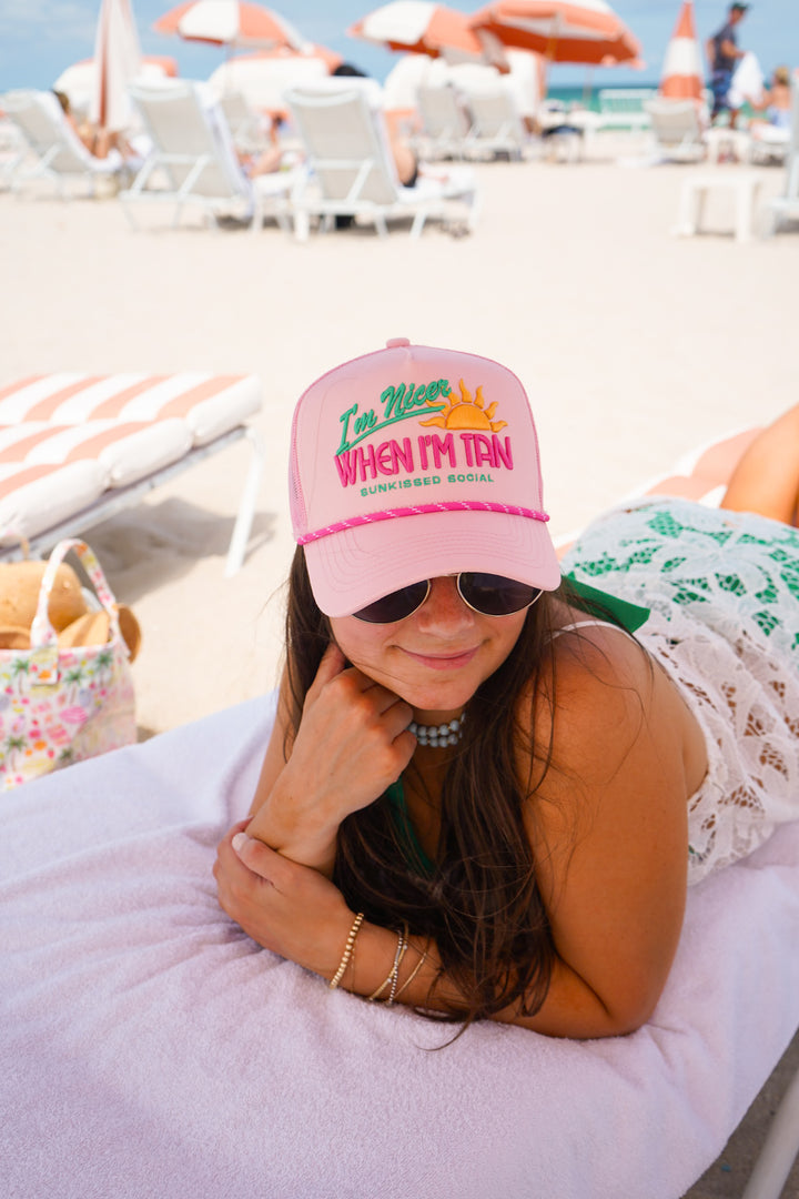 I’m Nicer when I’m Tan - Pink Canvas Trucker Hat