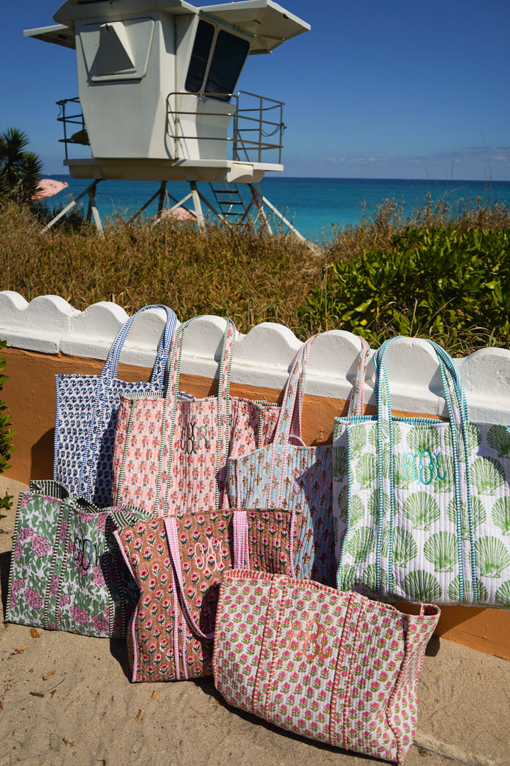 Quilted Block-Print Tote Bag