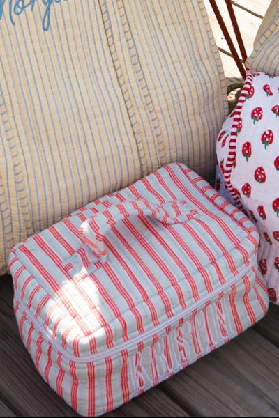 Quilted Block-Print Makeup Bag