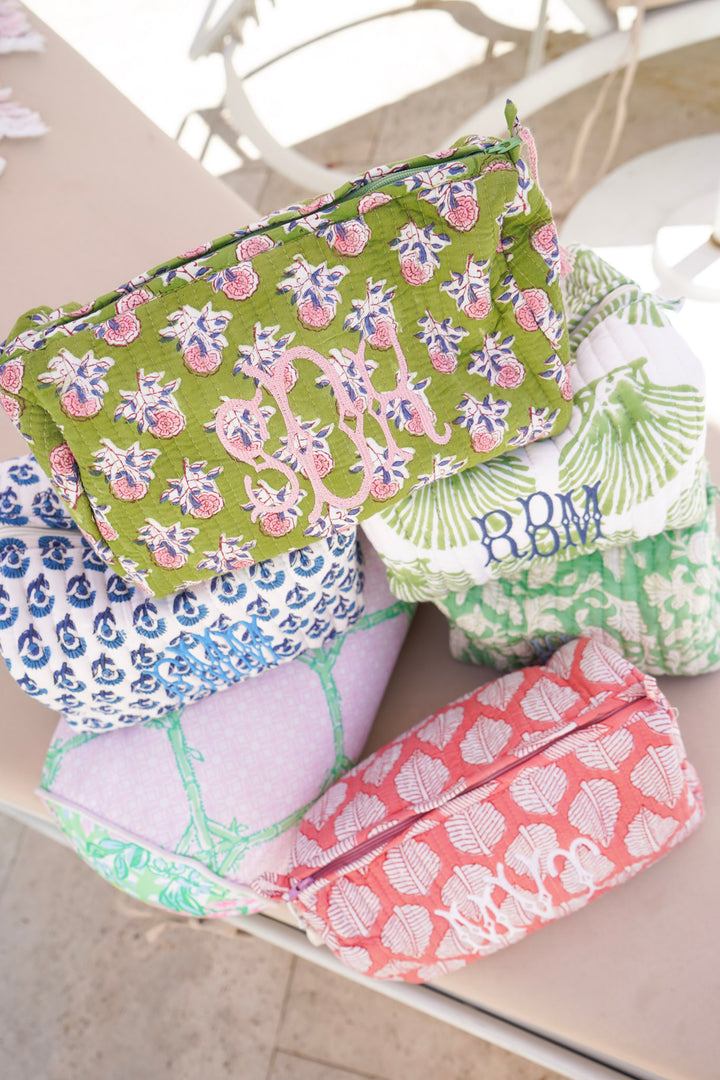 Quilted Block-Print Makeup Bag