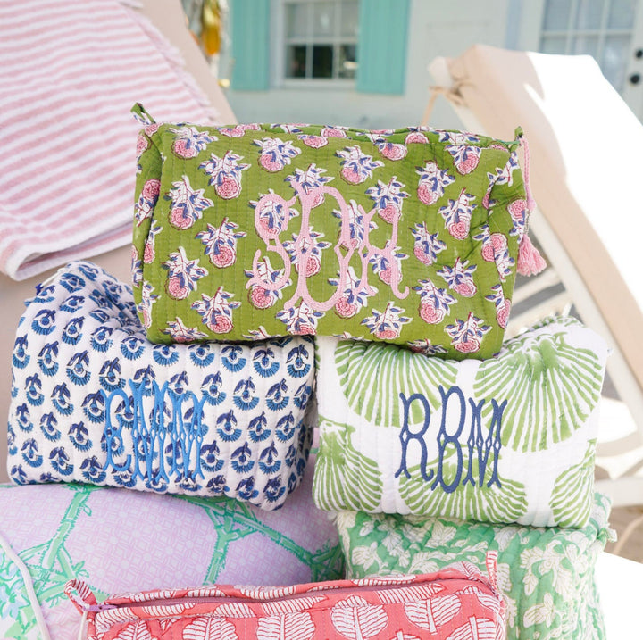 Quilted Block-Print Makeup Bag