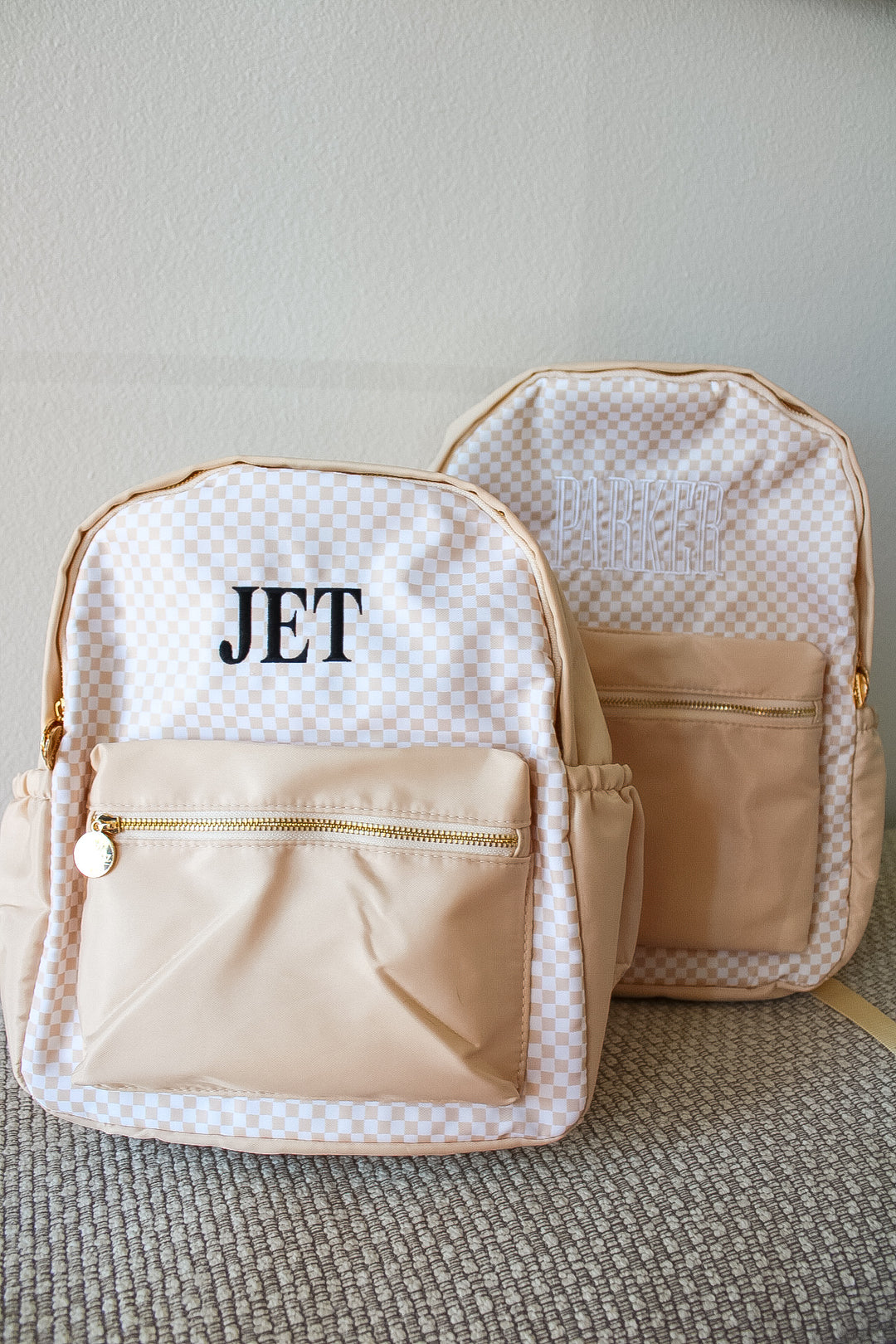 Tan Checkered Backpack -PLAIN NO EMBROIDERY