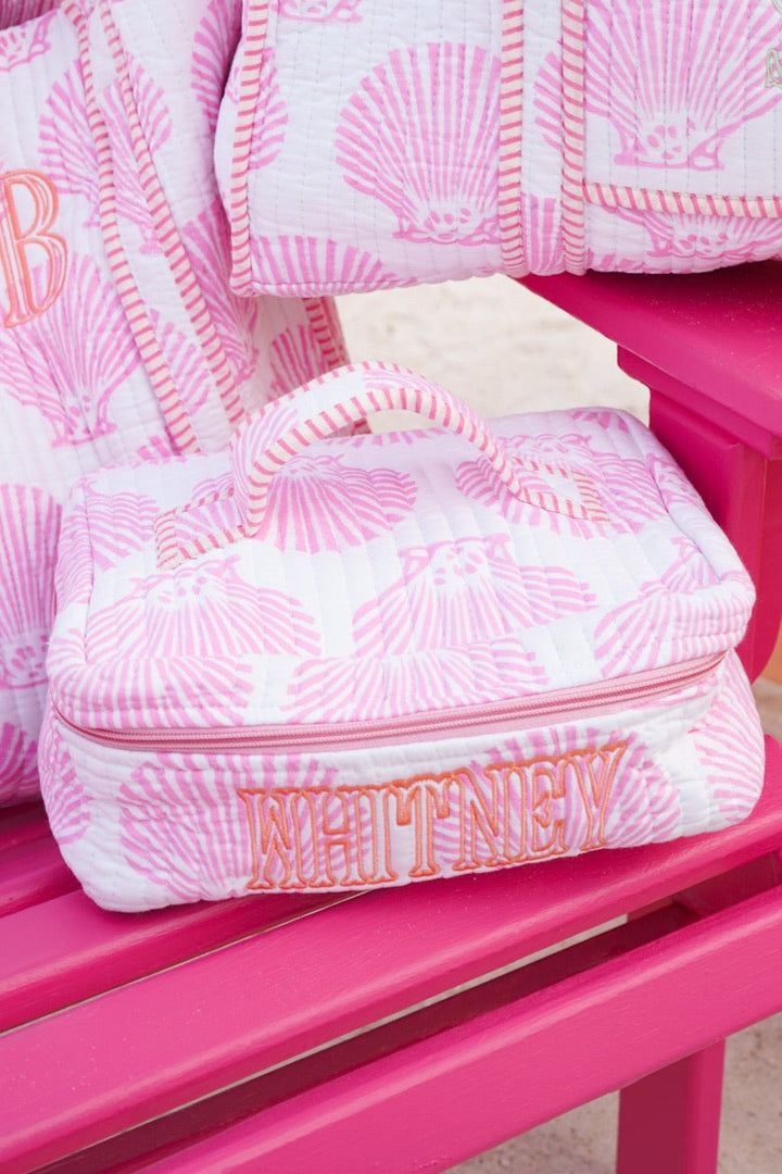Quilted Block-Print Makeup Bag