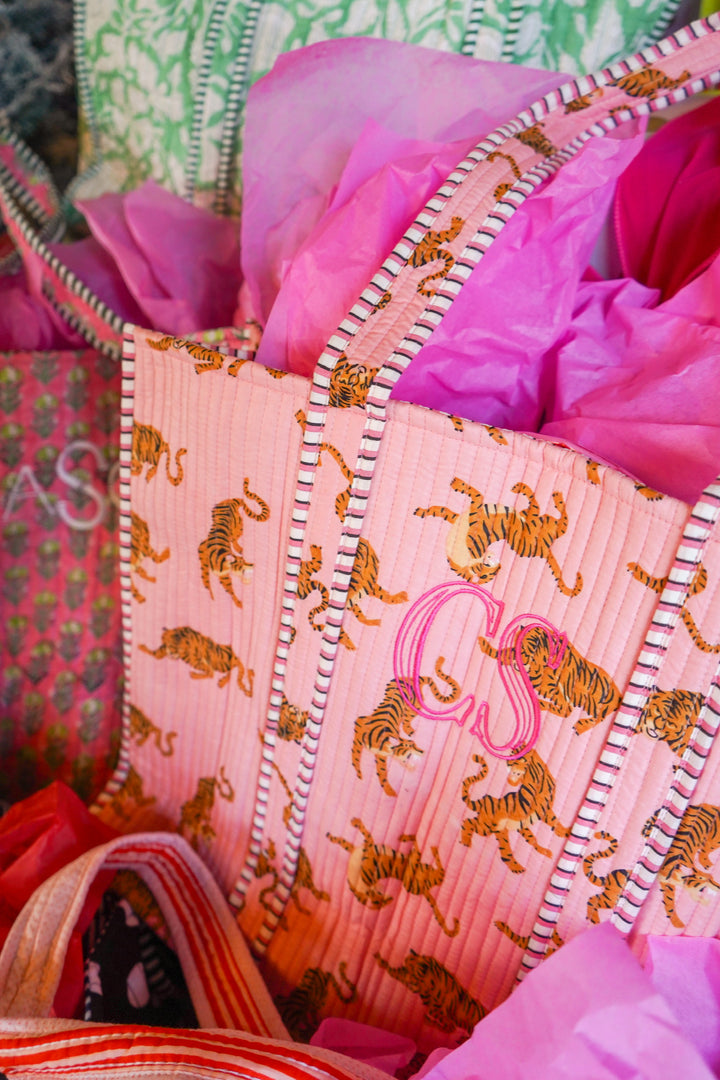 Quilted Block-Print Tote Bag