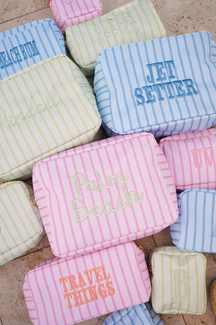 Nylon Striped Makeup Bag Collection