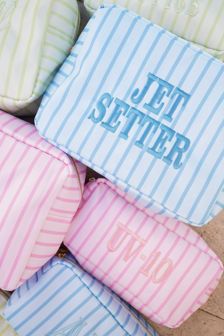 Nylon Striped Makeup Bag Collection