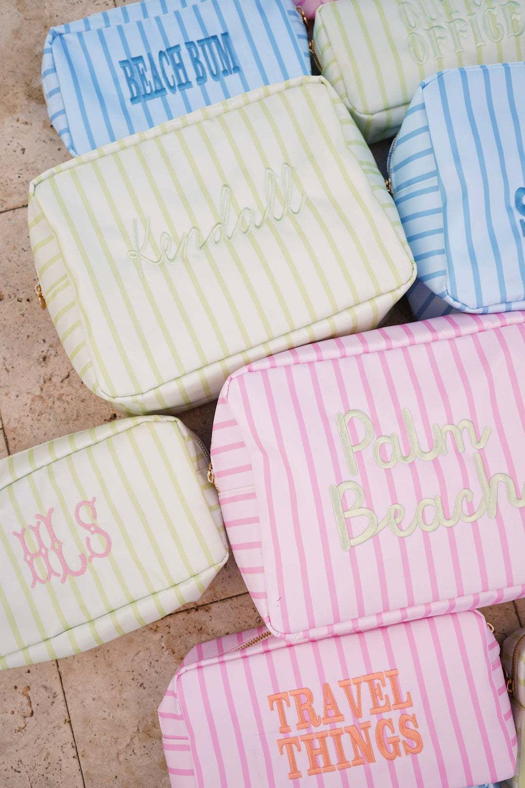 Nylon Striped Makeup Bag Collection