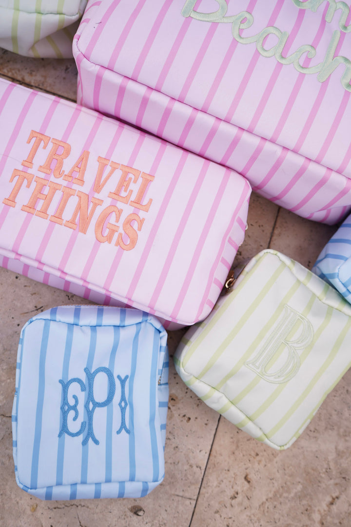 Nylon Striped Makeup Bag Collection