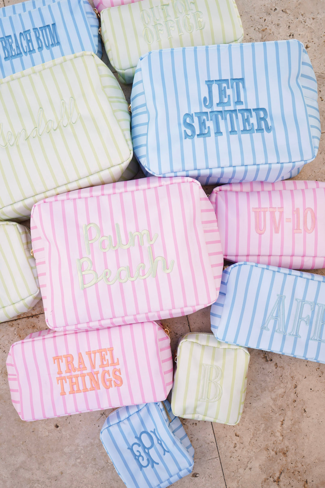 Nylon Striped Makeup Bag Collection