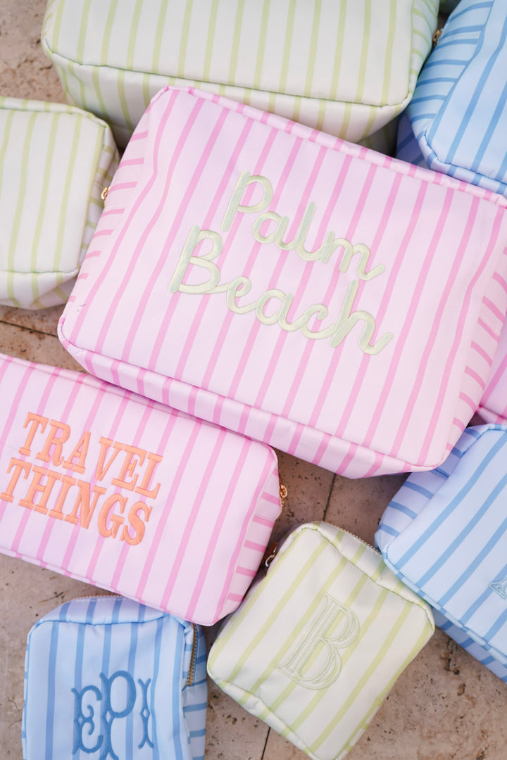 Nylon Striped Makeup Bag Collection