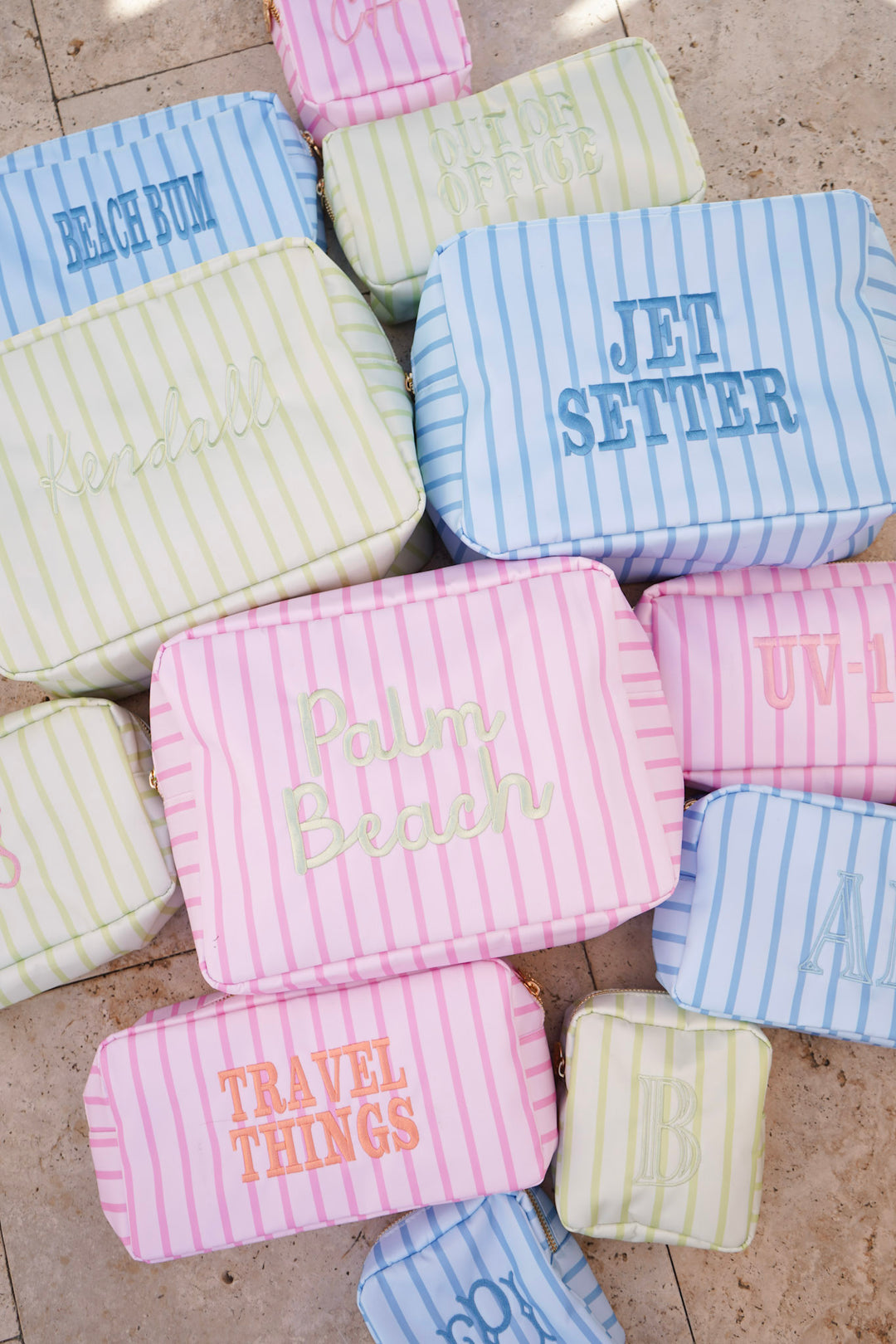 Nylon Striped Makeup Bag Collection