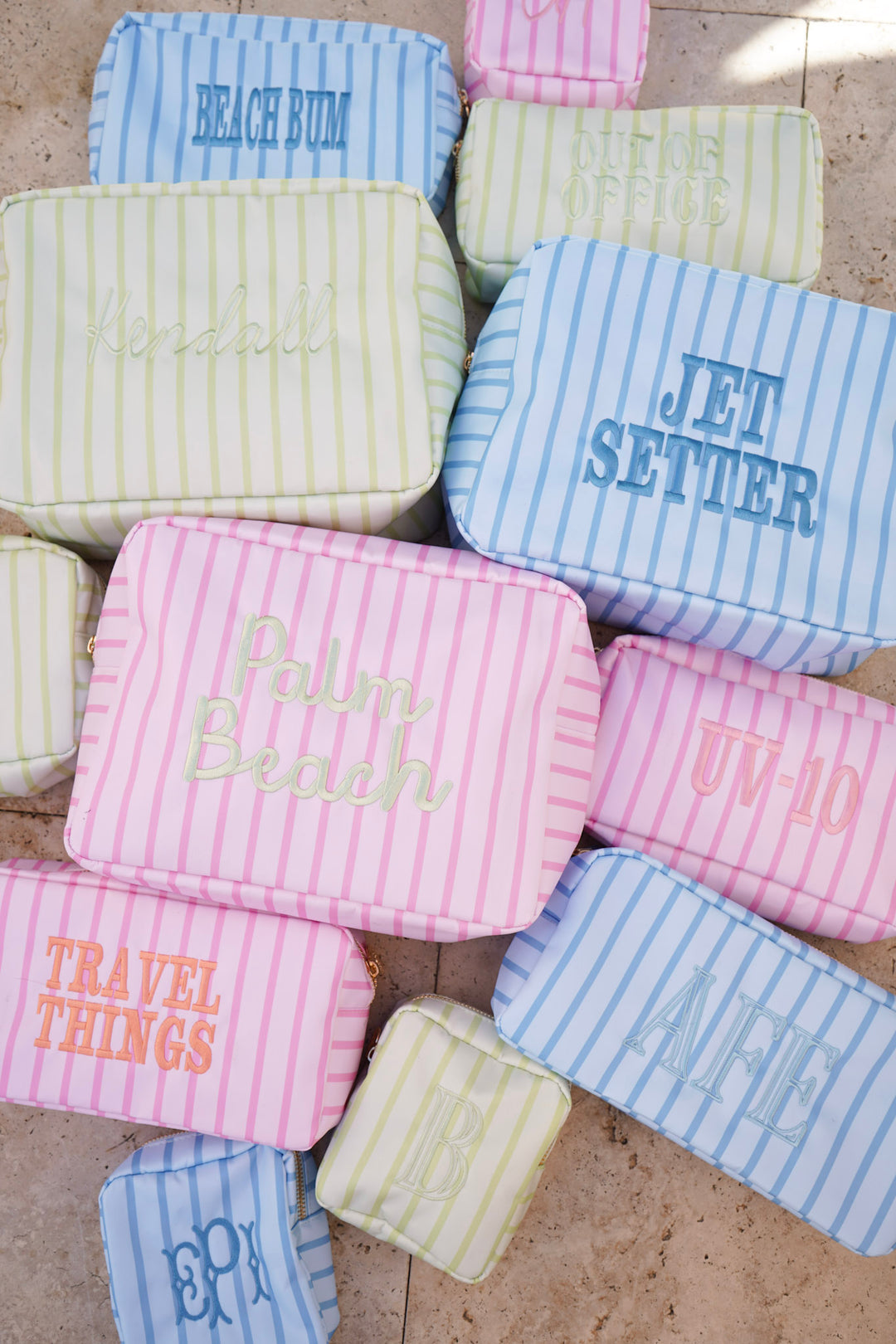 Nylon Striped Makeup Bag Collection