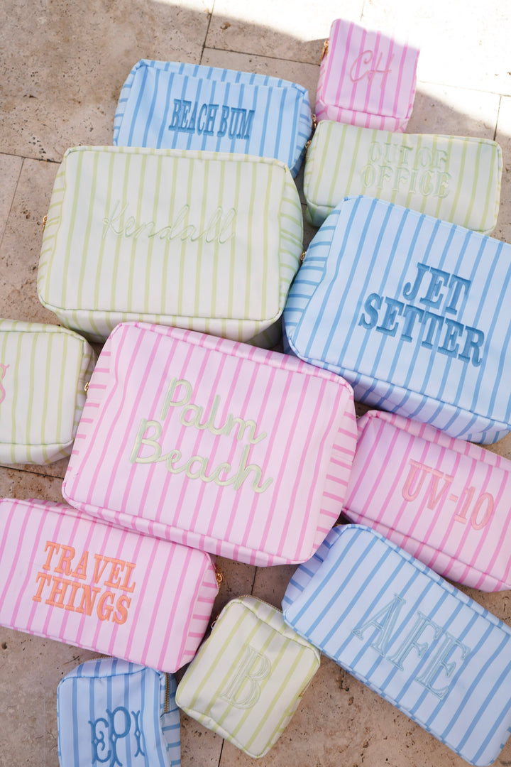 Nylon Striped Makeup Bag Collection