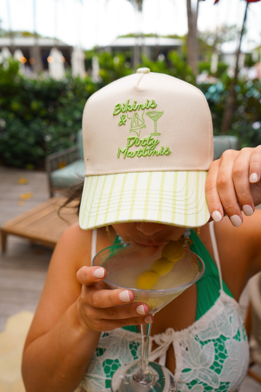 Bikinis &amp; Dirty Martinis - Green Stripe Trucker Hat