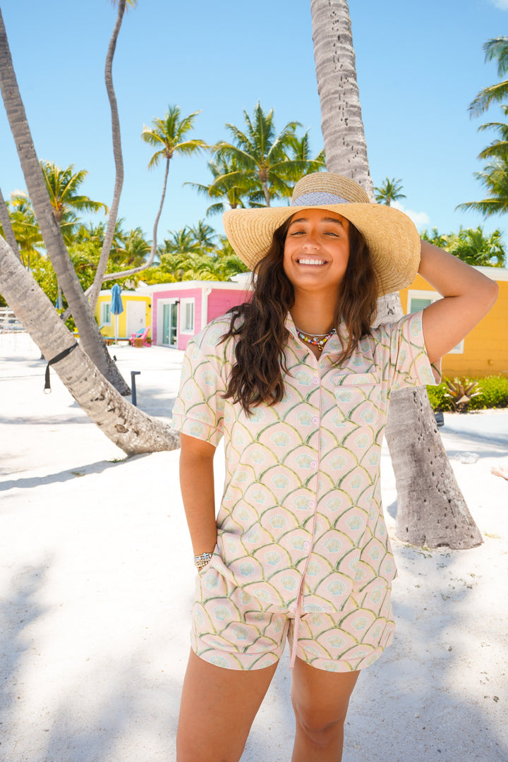 Salty Peach Ribbed Bamboo Short Pajama Set