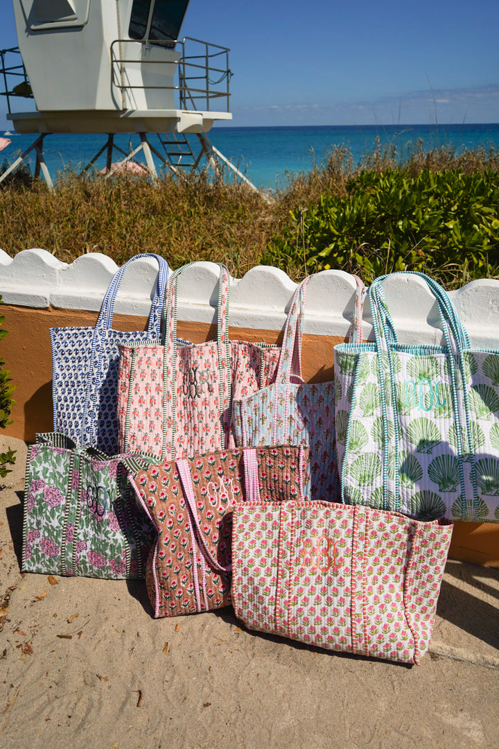 Quilted Block-Print Tote Bag
