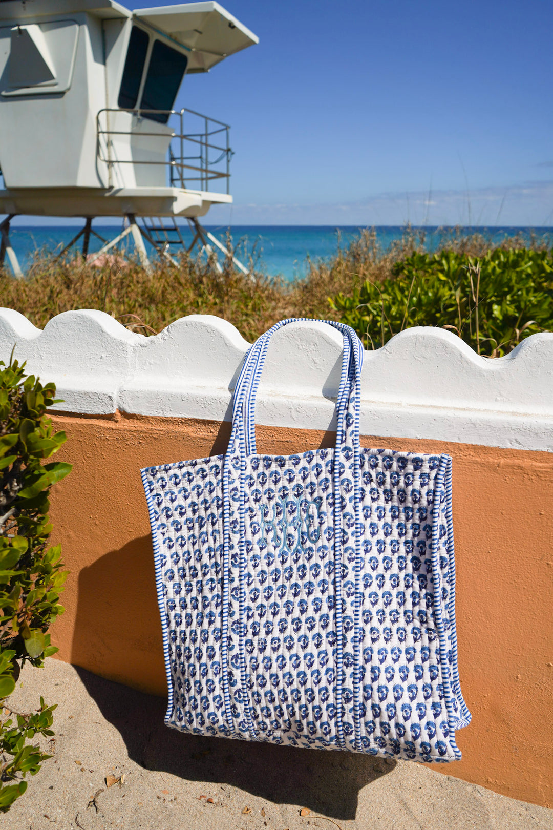 Quilted Block-Print Tote Bag