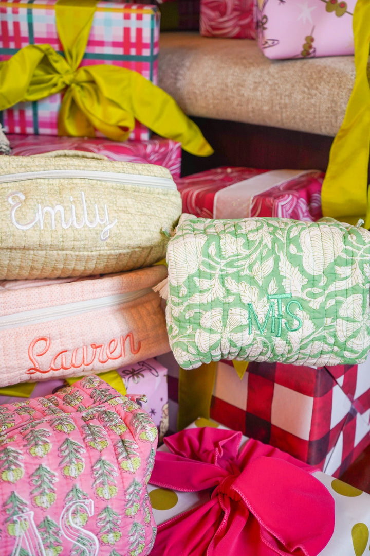 Quilted Block-Print Makeup Bag