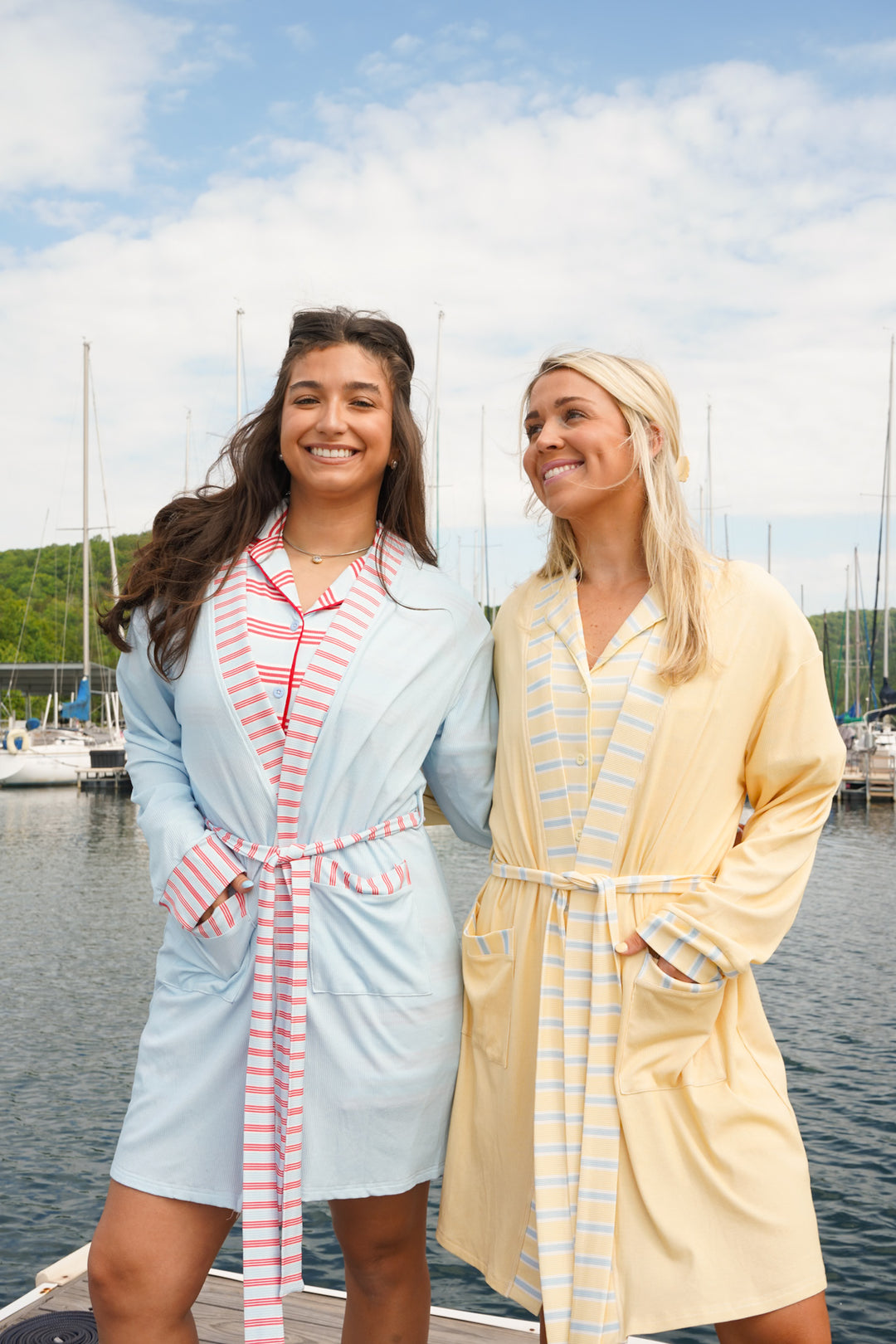 Butter &amp; Blue Stripes Ribbed Bamboo Lounge Robe