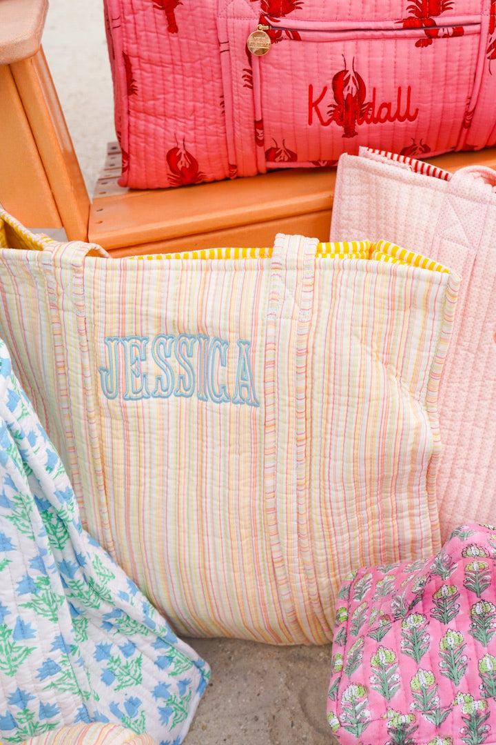 Quilted Block-Print Tote Bag