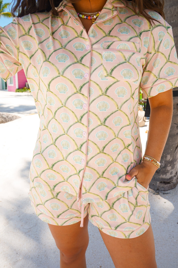 Salty Peach Ribbed Bamboo Short Pajama Set
