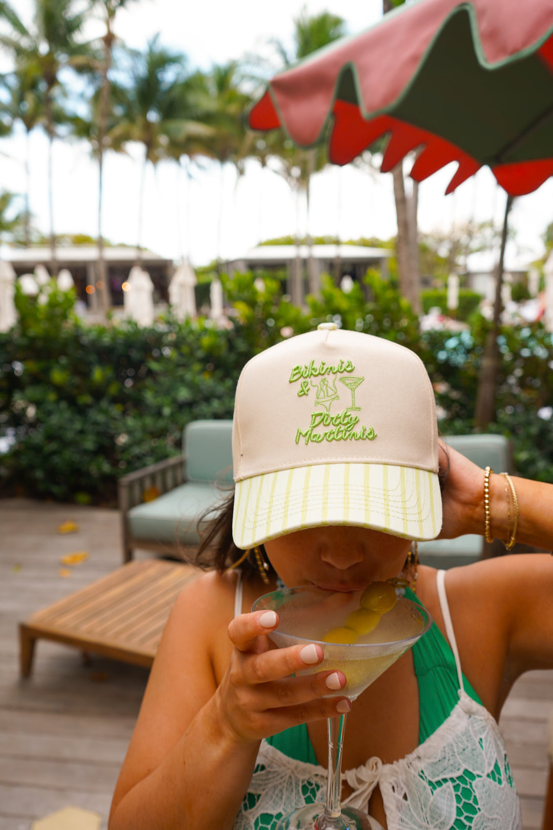 Bikinis &amp; Dirty Martinis - Green Stripe Trucker Hat