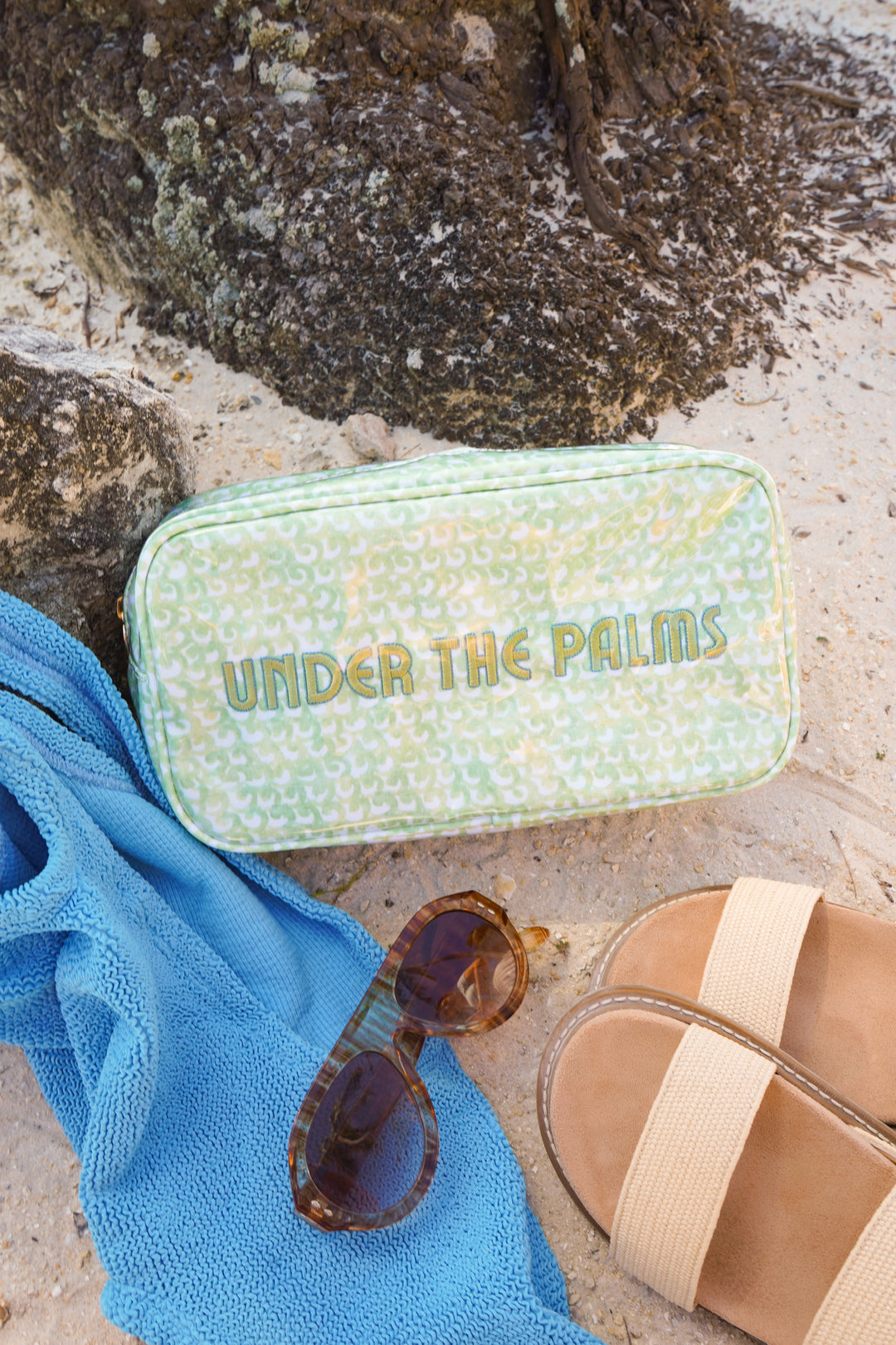 Under the Palms - Green Scallops Large Clear Coat Bag