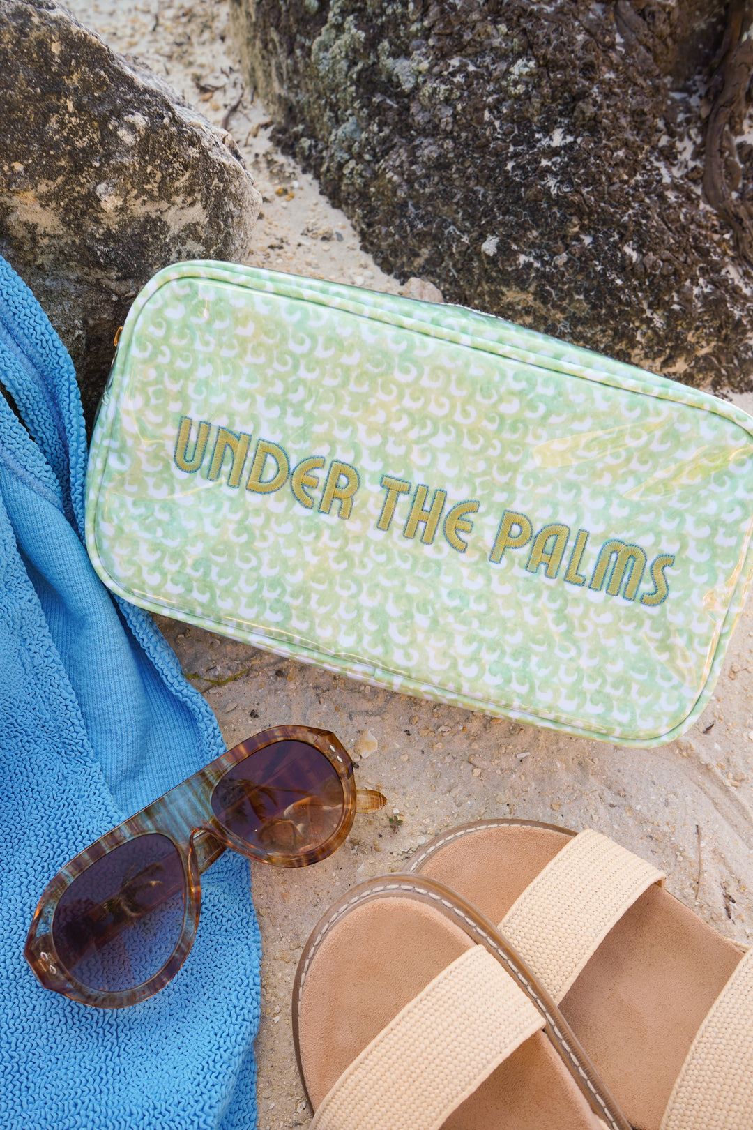 Under the Palms - Green Scallops Large Clear Coat Bag