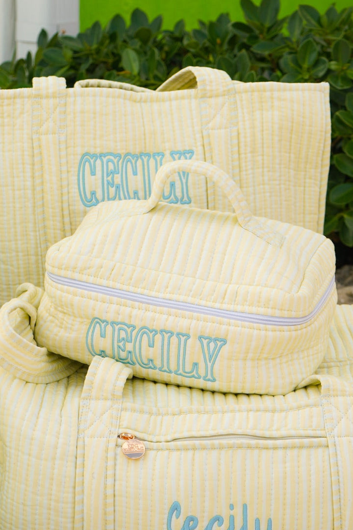 Quilted Block-Print Makeup Bag