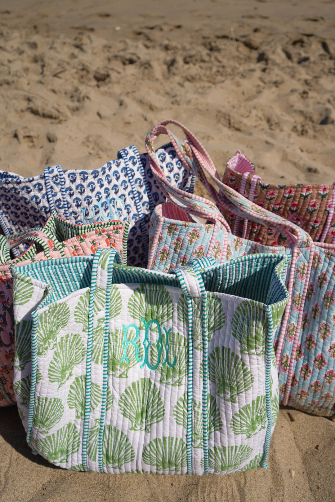Quilted Block-Print Tote Bag