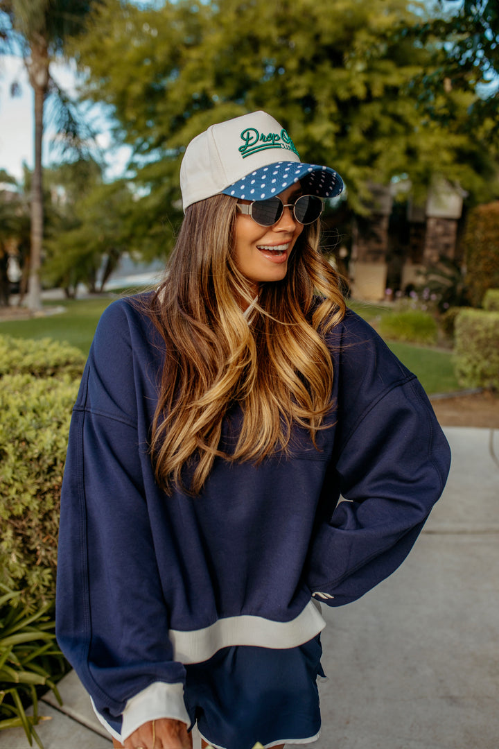Drop Off Club - Navy Polka Dot Trucker Hat