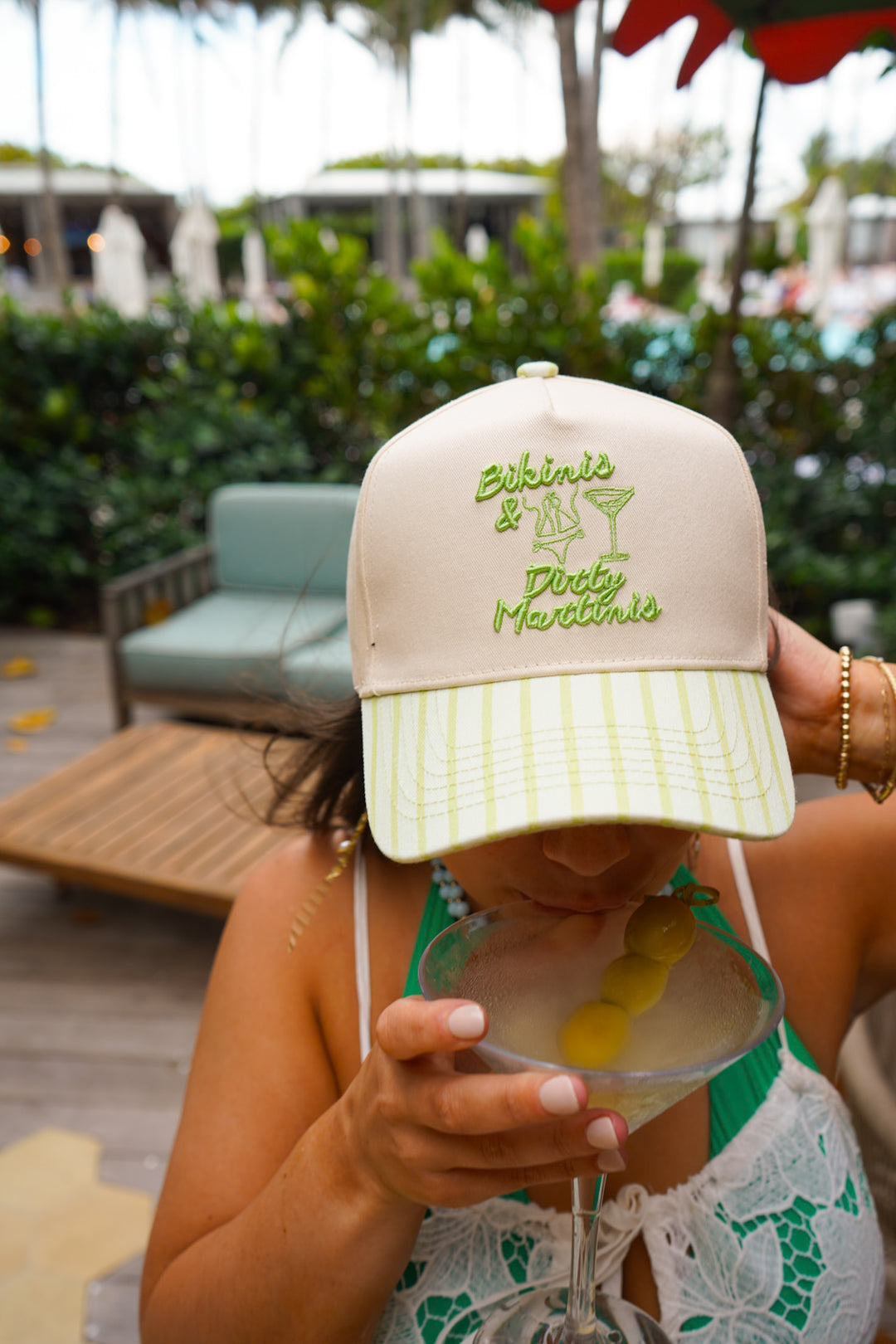 Bikinis &amp; Dirty Martinis - Green Stripe Trucker Hat