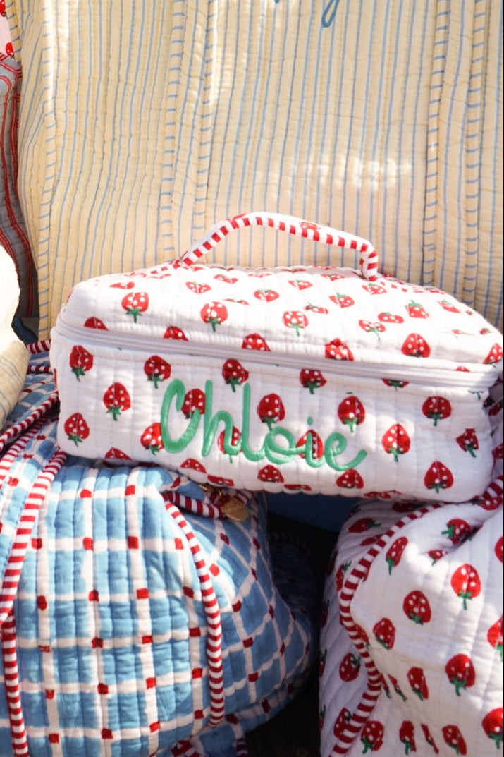 Quilted Block-Print Makeup Bag