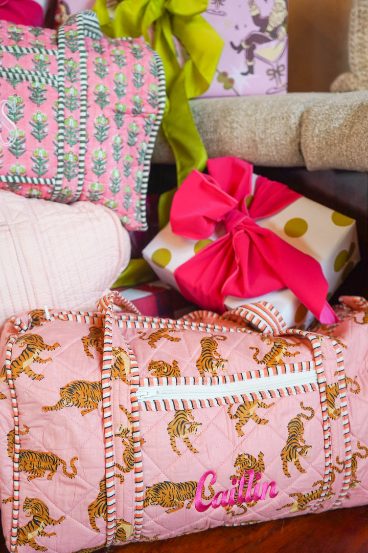 Quilted Block-Print Duffel Bag