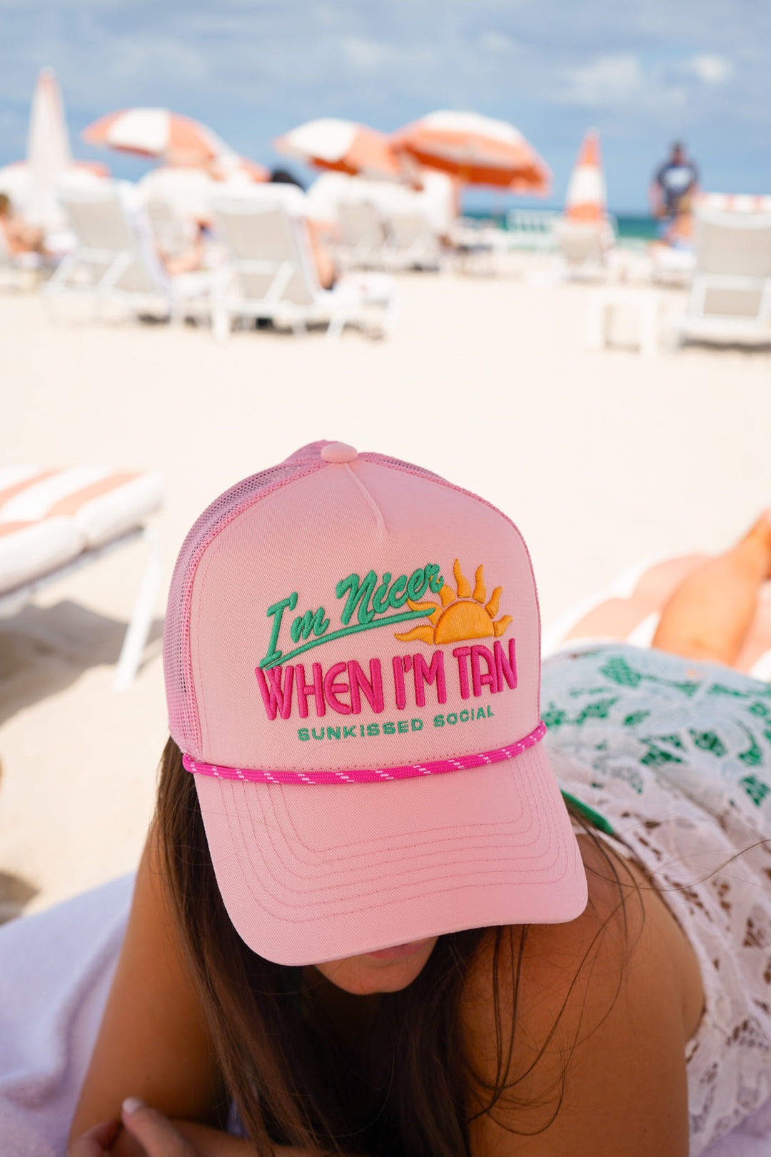 I’m Nicer when I’m Tan - Pink Canvas Trucker Hat